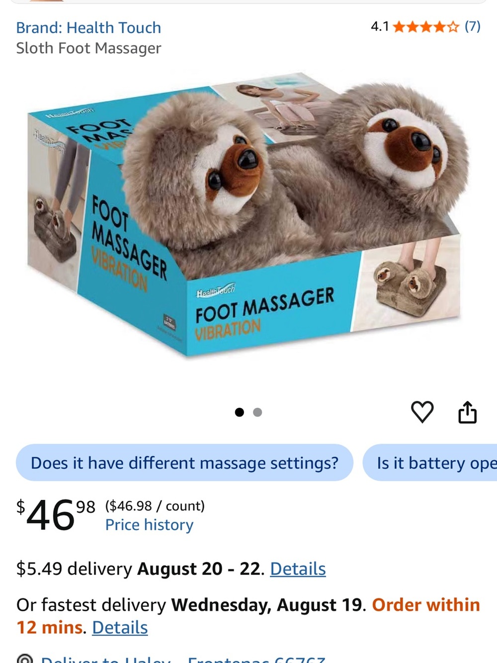 Sloth Foot Massager with Vibration - NEW - Picture 4 of 5